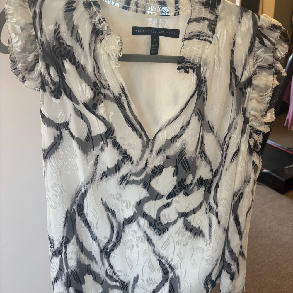 White House Black Market Monochrome Ruffle Blouse